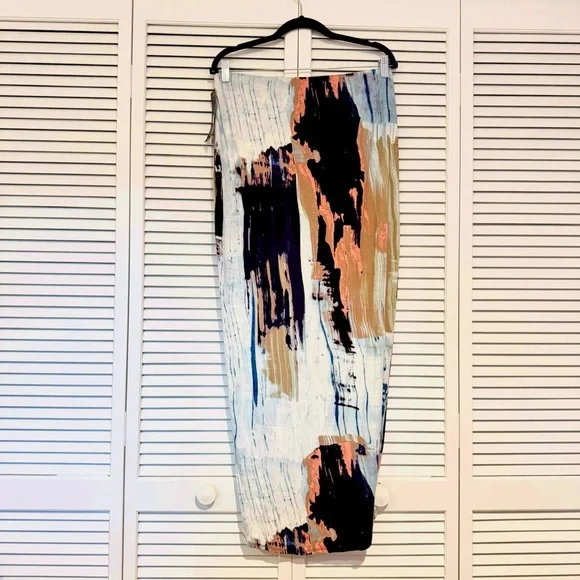 Asymmetrical Abstract Print Wrap Midi Skirt - Picture 2 of 3